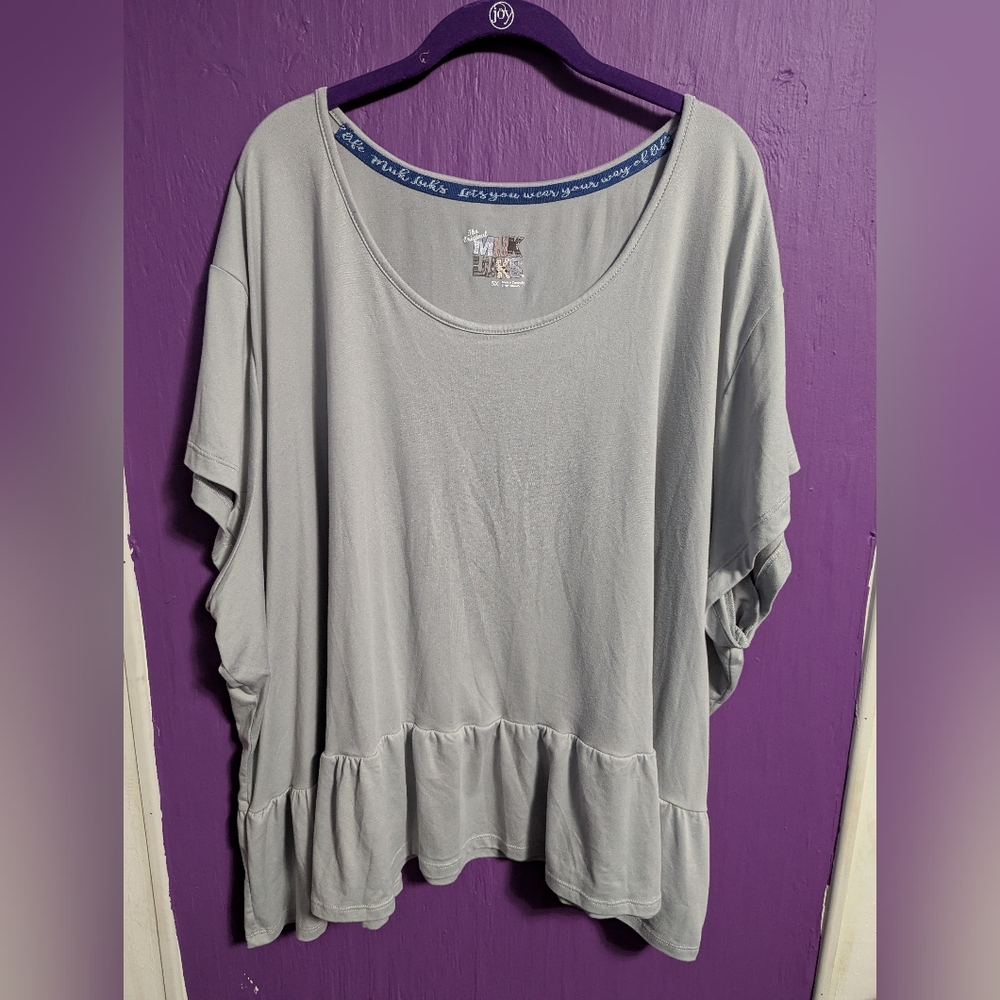 MUK LUKS Grey Soft Ruffle Dolman Fit Short Sleeve Blouse 5X 28